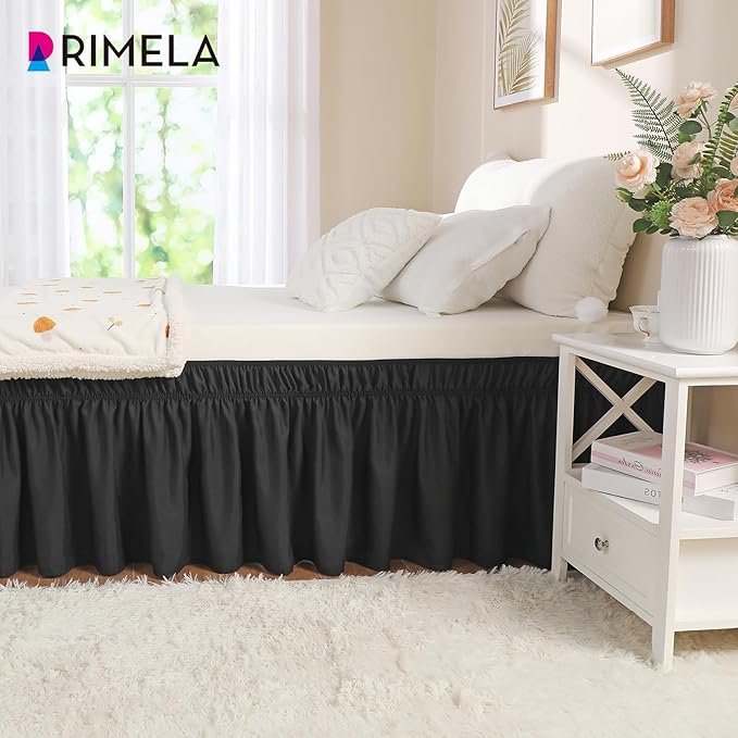 RIMELA Black Bed Skirt Twin Size 15 Inch Drop, Elastic Bed Skirting - Image 4