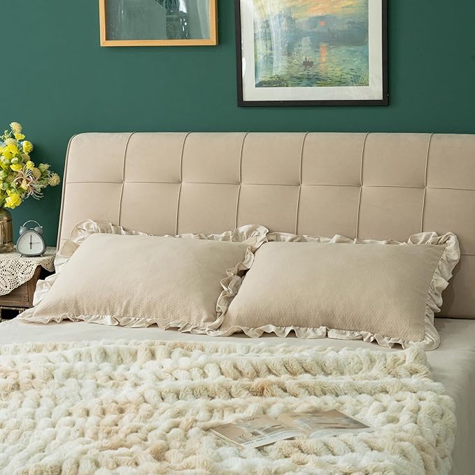 Pillow Shams Set of 2 Pure Cotton Champray Ruffled Edge, Thick and Solid Washed - Image 4