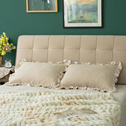 Pillow Shams Set of 2 Pure Cotton Champray Ruffled Edge, Thick and Solid Washed - Image 4