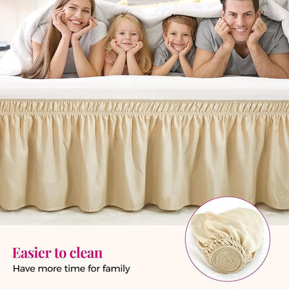 RIMELA Oatmeal Bed Skirt King Size 18 Inch Drop, Elastic Bed Skirting - Image 4