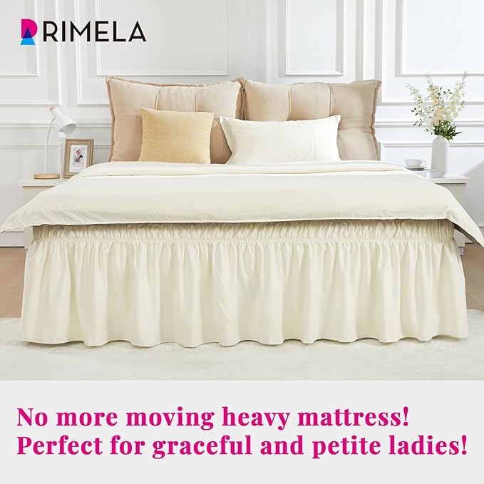 RIMELA Ivory Bed Skirt King Size 18 Inch Drop, Elastic Bed Skirting - Image 2