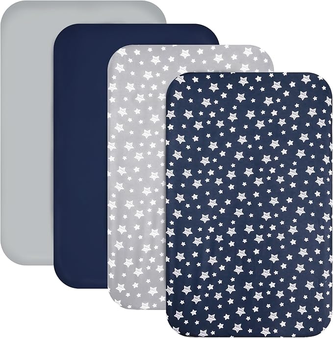 Mini Portable Crib Sheets for Boys 4 Pack, Compatible by Moonsea