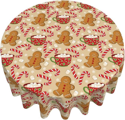 Christmas Tablecloth Round 70×70 Inch, Gingerbread Man Candy Cane Holiday - Image 5