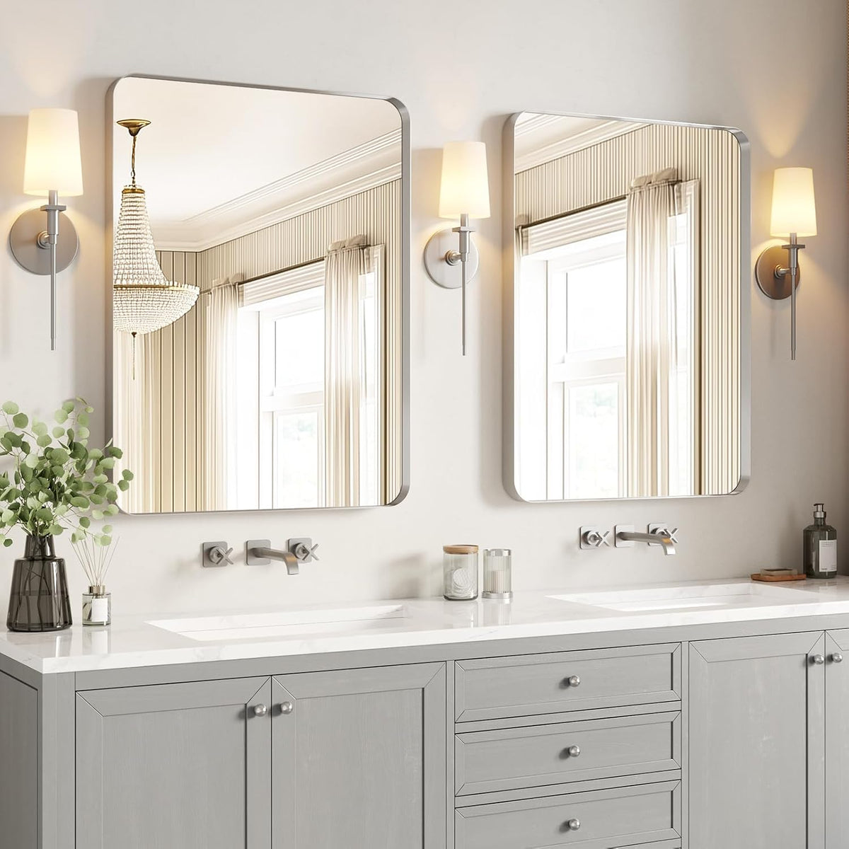 ushower brushed nickel bathroom mirrors 24"x36" 2 pack, main product view