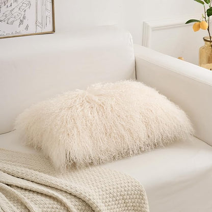 Genuine Mongolian Lamb Fur Pillow Cover – 12"x20" Rectangular Cushion Case – - Image 5