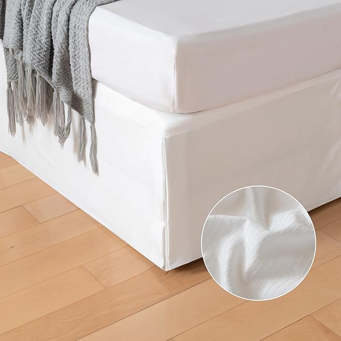 King Bed Skirt, Grid Plaid Soft Quadruple Pleated Ruffle Bed Skirt, Tailored - Image 2