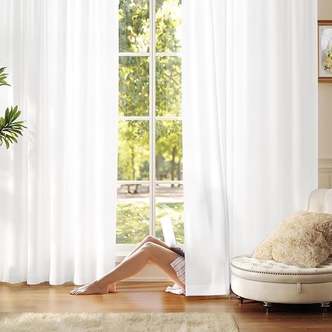 Anmao Non-See-Through Bright White Privacy Semi Sheer Curtains by Anmao