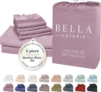 Bella Coterie 6 Piece Luxury Bamboo Viscose Split Top King Size Sheet Set | 34" by BC