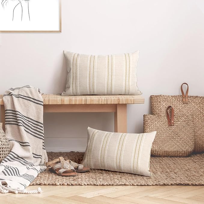 AELS 12x20 Decorative Farmhouse Linen Throw Pillow Covers, Boho Textured Pillow - Image 5
