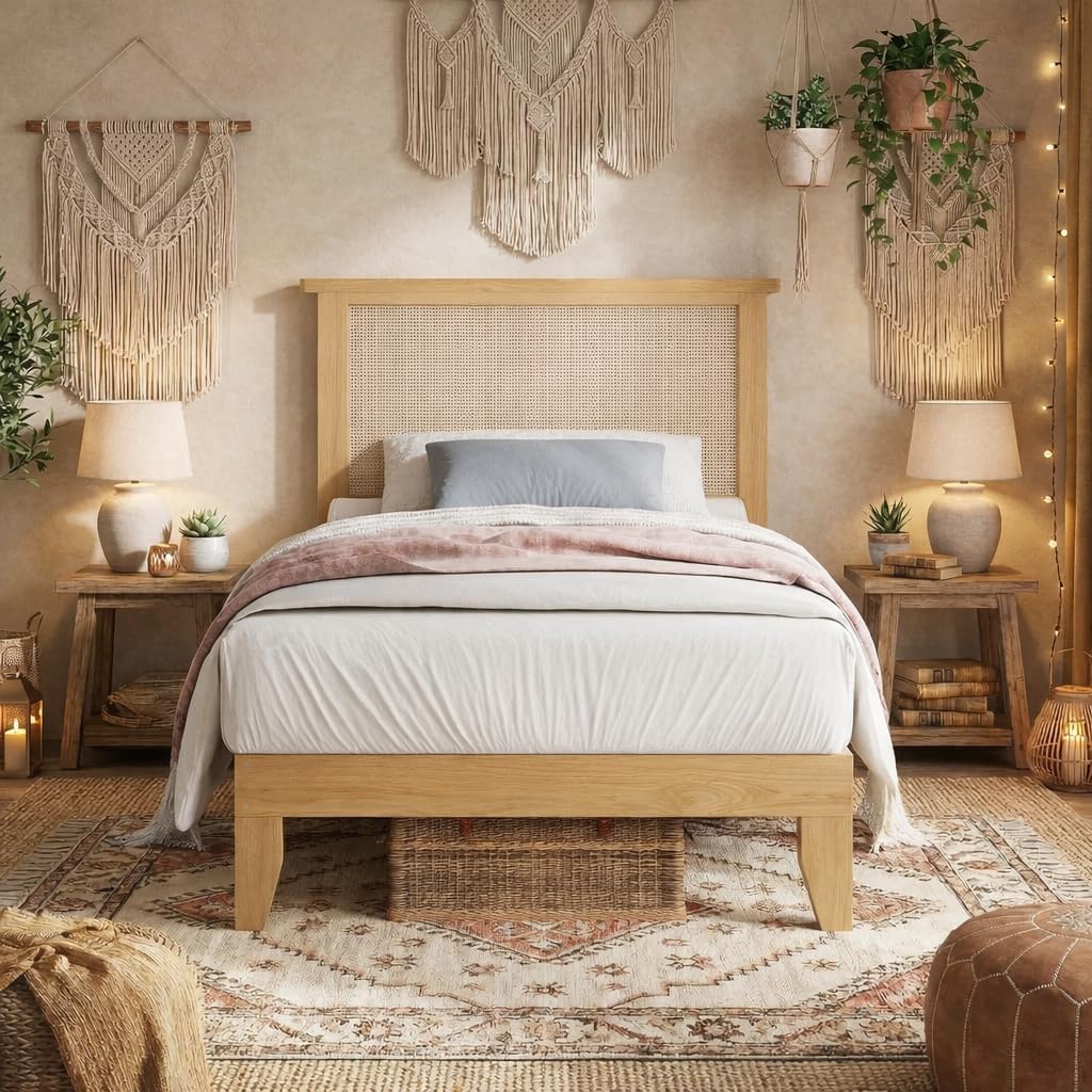 rattan bed frame twin size with natural rattan, main product view