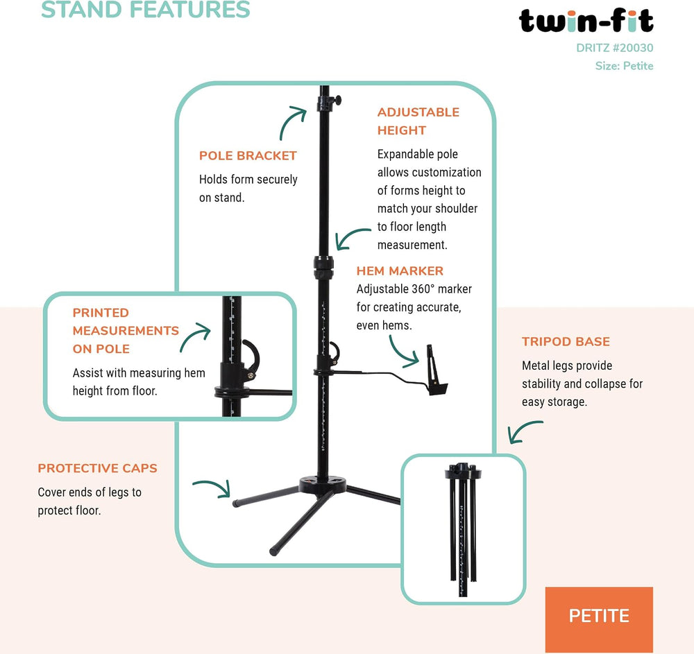 Dritz Twin-Fit Adjustable Dress Form for Sewing, Petite Sizes, US 00-4