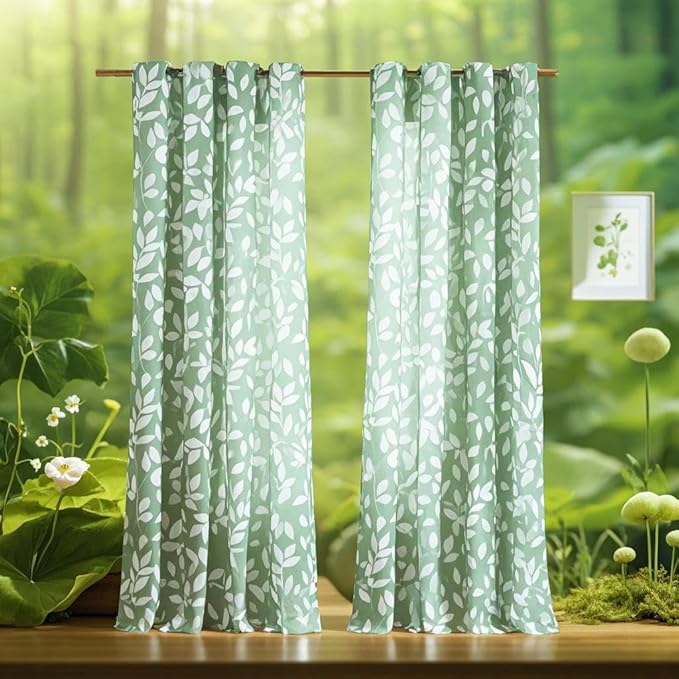 Treatmentex Leaf Print Semi-Sheer Curtains by Treatmentex