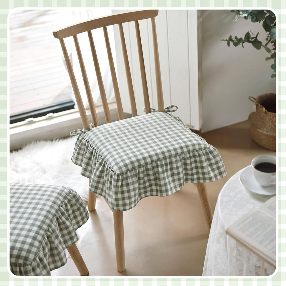 4 Pack Sage Green Ruffled Chair Cushion Cover 17.5x17.5 in