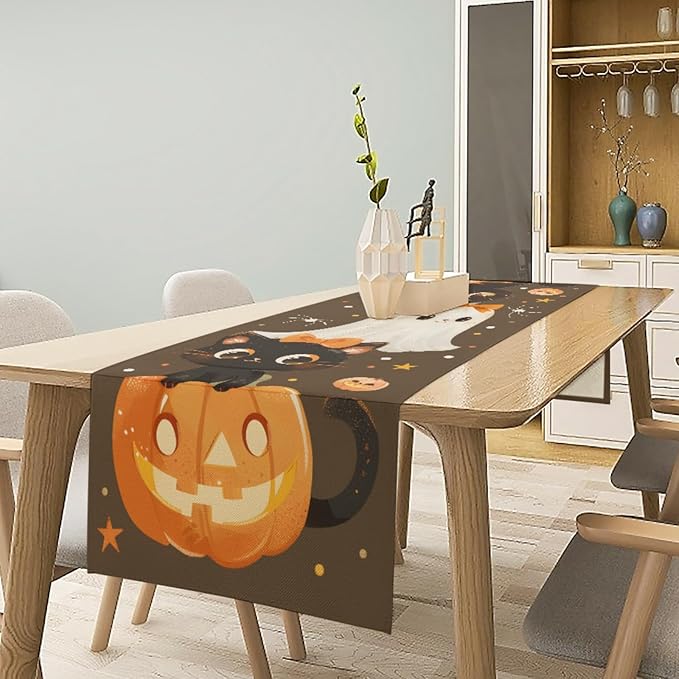Halloween Table Runner, Pumpkin Linen Table Runner, Kitchen Dining Coffee Table - Image 7