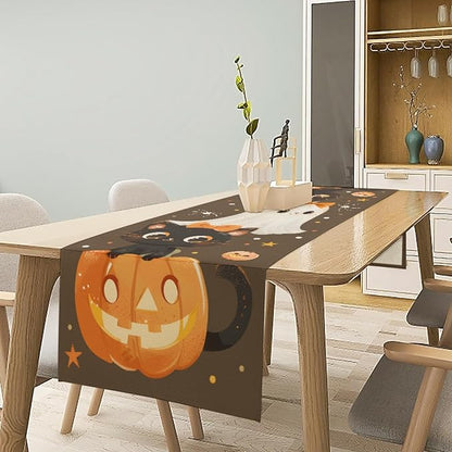 Halloween Table Runner, Pumpkin Linen Table Runner, Kitchen Dining Coffee Table - Image 7