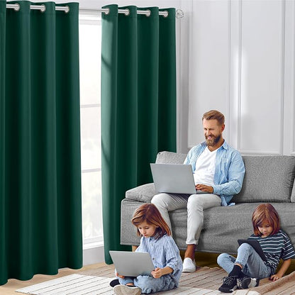 HOMEIDEAS Dark Green Blackout Curtains - Image 2
