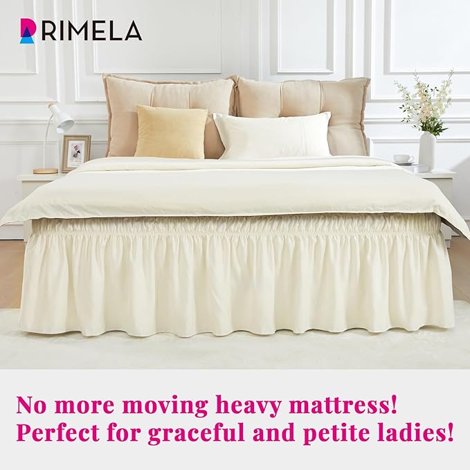 RIMELA Ivory Bed Skirt Queen Size 15 Inch Drop, Elastic Bed Skirting - Image 6