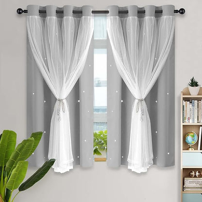Kinryb Blackout Curtains for Girl Bedroom/Living Room/Classroom, Sheer Overlay by Kinryb