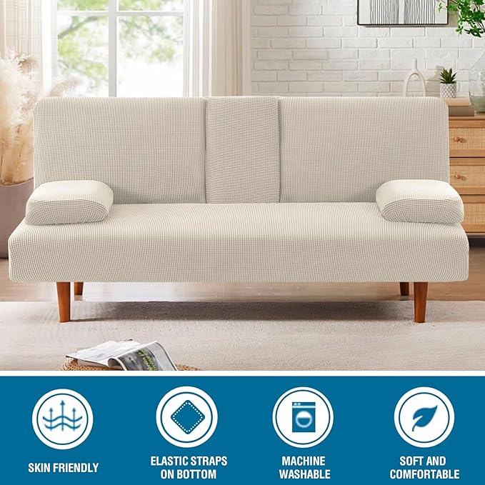 H.VERSAILTEX 4 Pieces Stretch Futon Covers Sofa Bed Slipcover - Image 3