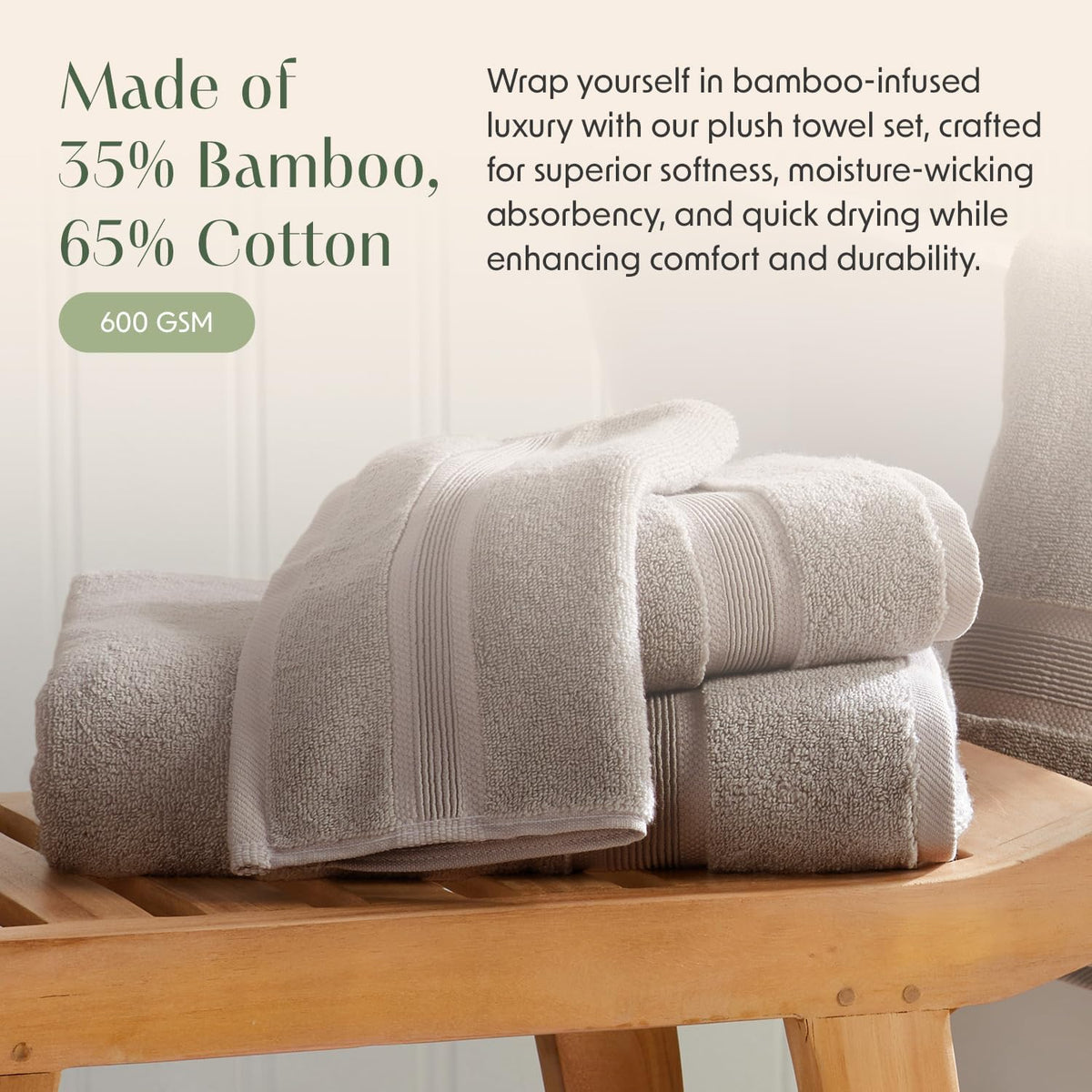 springtree home luxury bamboo rayon bath towel set, close-up detail