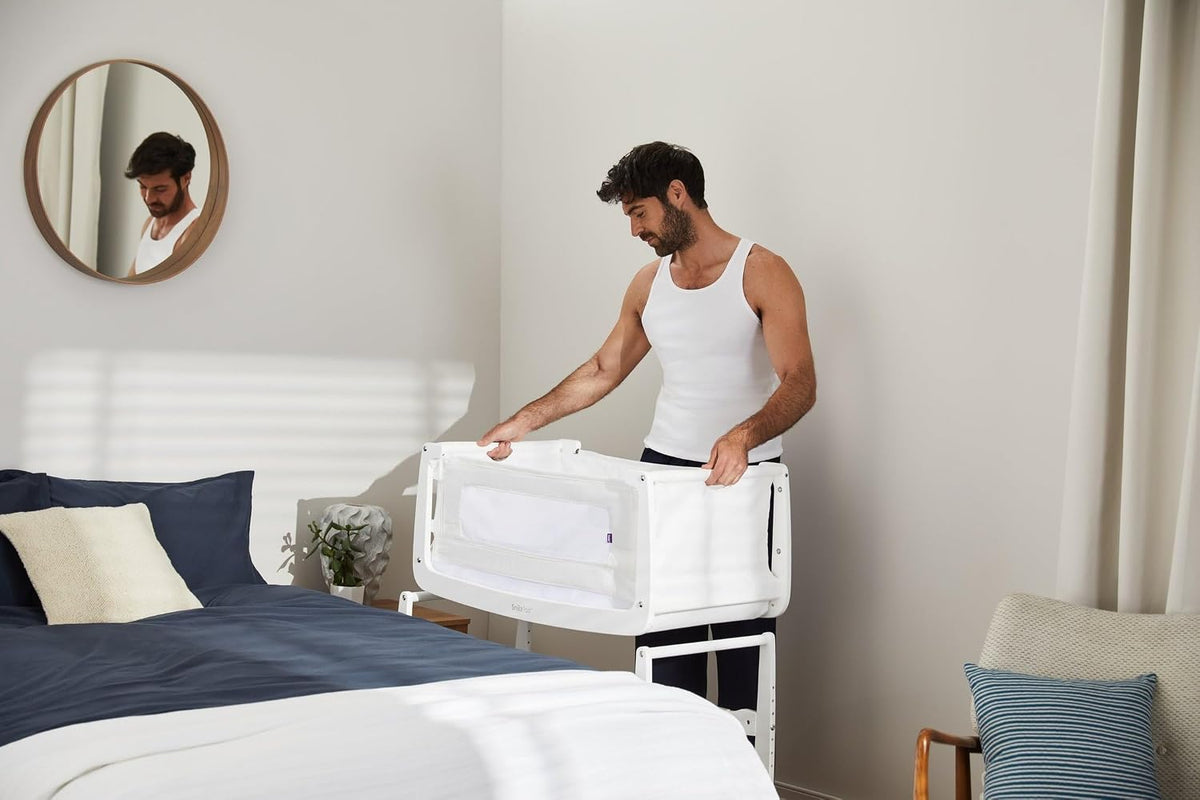 snuz snuzpod 4 bedside bassinet with mattress, white, package contents