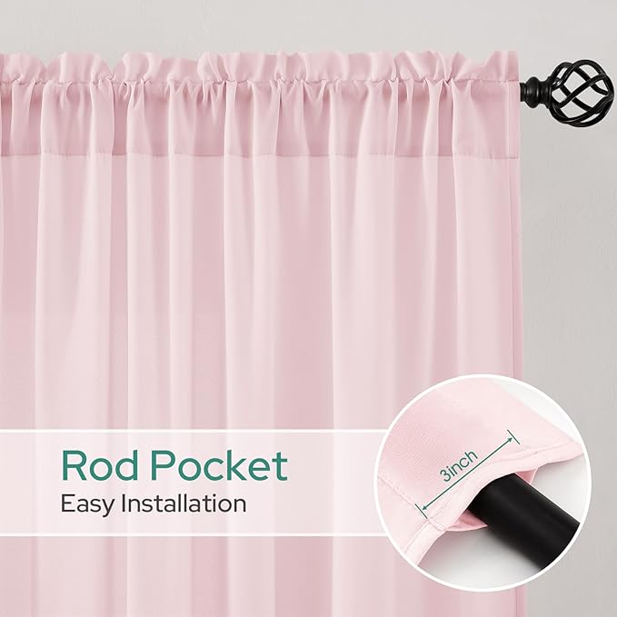 HOMEIDEAS Non-See-Through Light Pink Privacy Semi Sheer Curtains 84 Inches Long - Image 5