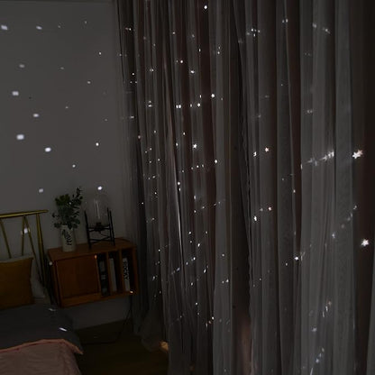 Kinryb Star Cut-Out Blackout Curtains 84 Inch Length Double Layer Curtain - Image 4