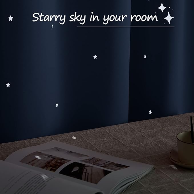 NICETOWN Kids Curtains for Boy's Bedroom, Laser Cutting Star Galaxy Curtains - Image 4