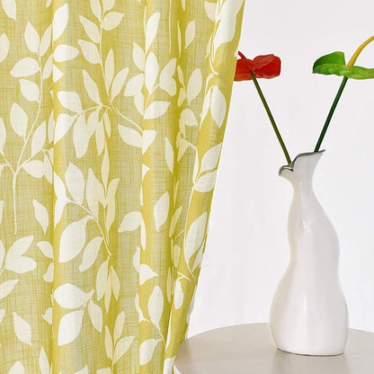 White and Yellow Leaf Curtains for Living Room 72" Length Print Semi-Sheer - Image 4