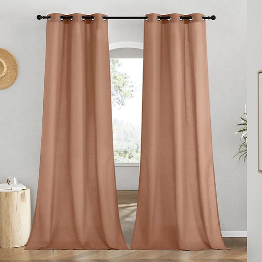 NICETOWN Linen Curtains for Windows 90 inch Long, Grommet Semi Sheer Vertical by NICETOWN
