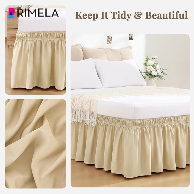 RIMELA Beige White Bed Skirt King Size 15 Inch Drop, Elastic Bed Skirting - Image 7