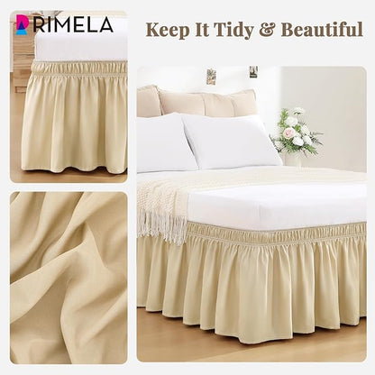 RIMELA Beige White Bed Skirt Queen Size 15 Inch Drop, Elastic Bed Skirting - Image 7