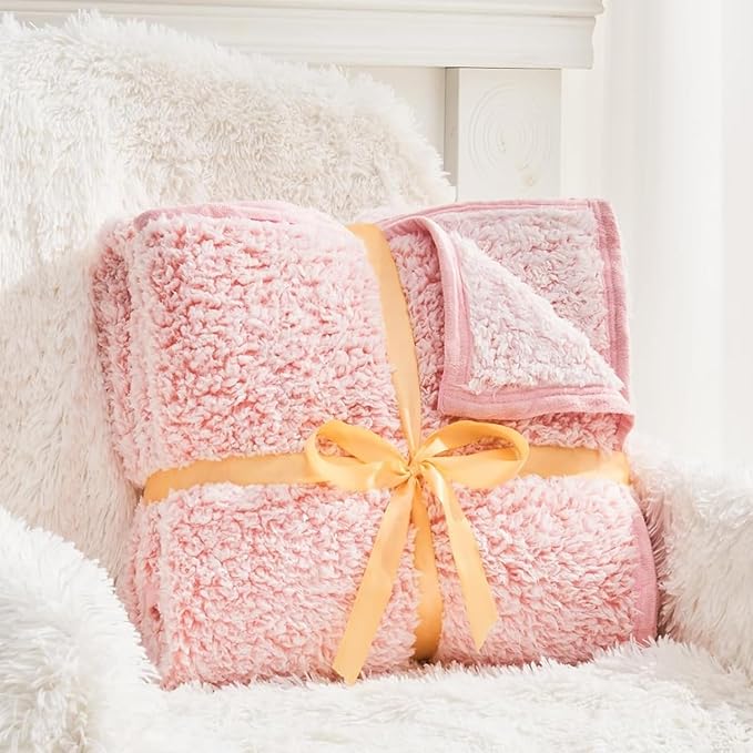 EMME Soft Sherpa Fleece Blanket Reversible Plush Fluffy Large Blanket, Light - Image 6
