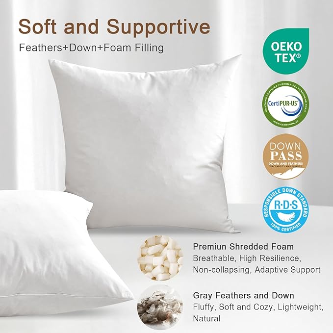 Organic Feather Down Throw Pillow Inserts - Image 3