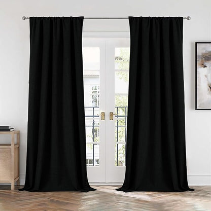 CUCRAF Linen 100% Blackout Curtains 63 Inch Length 2 Panels Set, Back Tab and - Image 9
