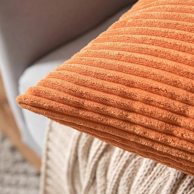 MIULEE Winter Pack of 2 Orange Pillow Covers 12x20 Inch Soft Boho Striped - Image 2