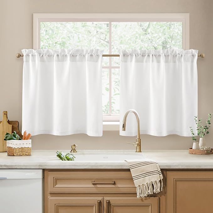 HOMEIDEAS Non-See-Through White Privacy Sheer Kitchen Curtains 24 Inches Long 2 by HOMEIDEAS