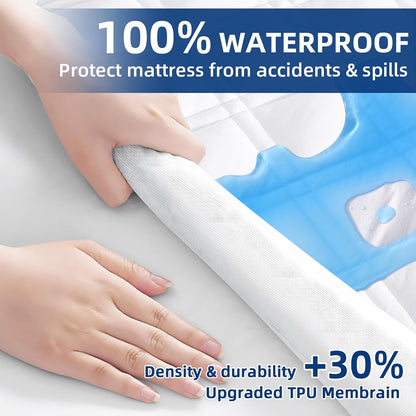 queen mattress protector waterproof, mattress pad fitted deep, close-up detail