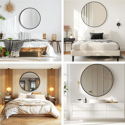 round mirror 30 inch, circle black mirror, matte on a desk or shelf