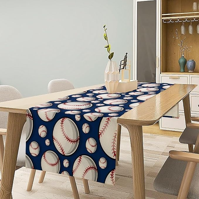 Baseball Sport Table Runner Vintage Softball Ball Game Days Seasonal Dinner - Image 2