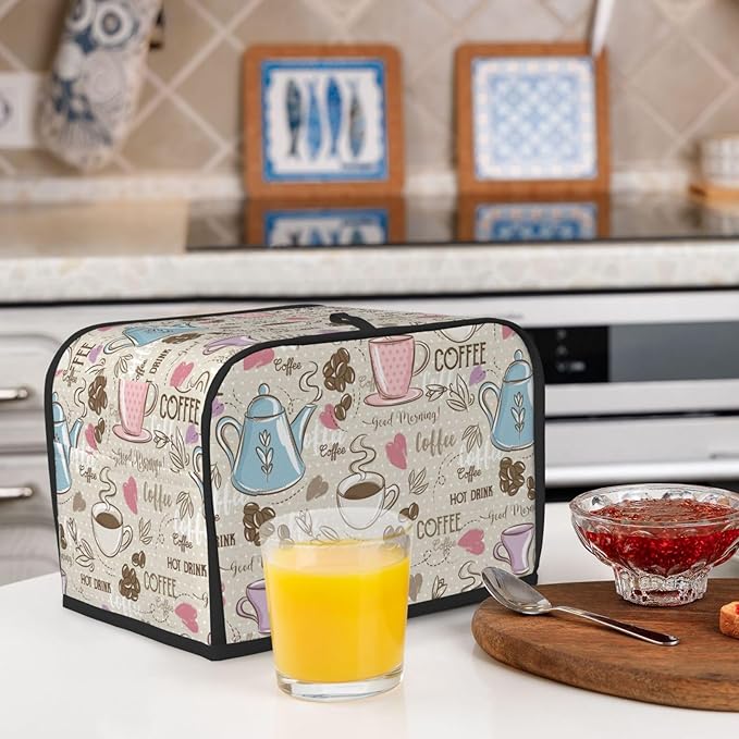 Beige Coffee Love Heart 2 Slice Toaster Cover, Waterproof Toaster Dust Cover - Image 7