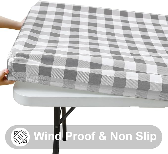 Smiry Rectangle Picnic Table Cloth, Elastic Waterproof Fitted Vinyl Tablecloths - Image 2