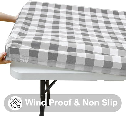 Smiry Rectangle Picnic Table Cloth, Elastic Waterproof Fitted Vinyl Tablecloths - Image 2