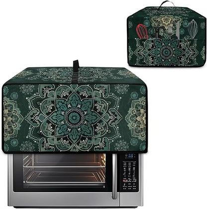 Green Boho Mandala Floral Print Microwave Oven Cover Dust-Proof Microwave Oven - Image 2