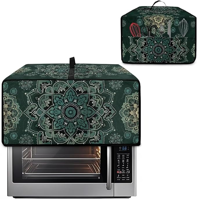 Green Boho Mandala Floral Print Microwave Oven Cover Dust-Proof Microwave Oven - Image 2