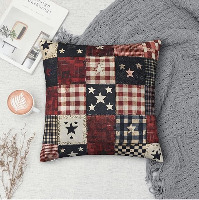 Throw Pillow Covers 18x18 Set of 2, Flag Patchwork Cushion Covers, Decorative - Image 4