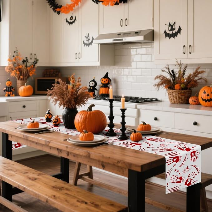 Happy Halloween Table Runner Scary Handprint Seasonal Holidays Indoor Outdoor - Image 2