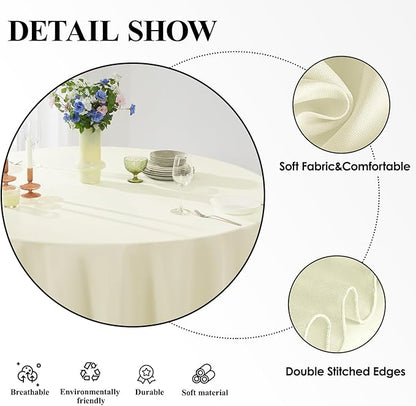 Round Tablecloth 132 Inch 2 Pack Ivory Tablecloths Washable Decorative Linen - Image 5