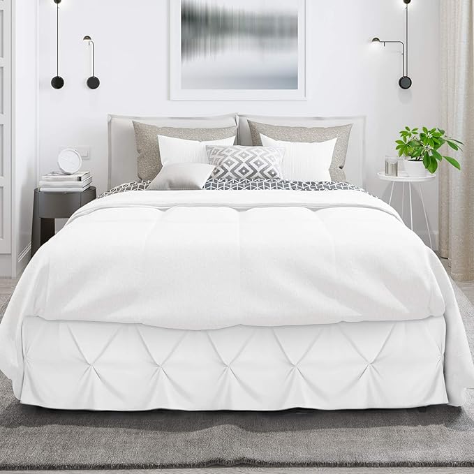 Nestl White Bed Skirt Queen Size, Pinch Pleat Queen Bed Skirt, Hotel Quality - Image 2