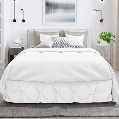Nestl White Bed Skirt Queen Size, Pinch Pleat Queen Bed Skirt, Hotel Quality - Image 2